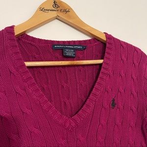 Ralph Lauren Polo Cable Knit V-Neck Sweater Pink S